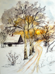 Winterlandschaft-Sonnenuntergang